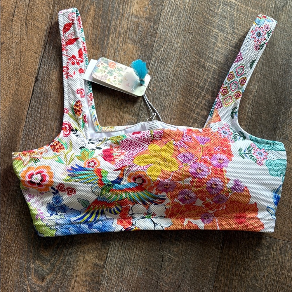 Floral & Tropical Bird Cropped Tank Top - Multicolor